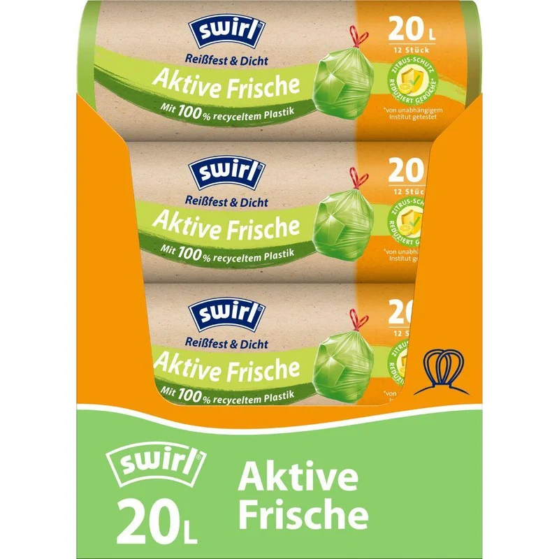 Swirl Aktive Frische Müllbeutel 20 l Reißfest & Dicht | Rolle (12 Beutel)