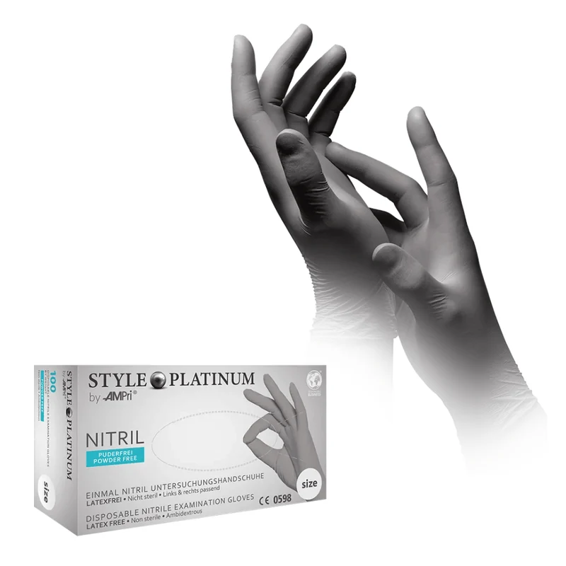 AMPri STYLE PLATINUM Nitrilhandschuhe puderfrei by MED-COMFORT, Silbergrau