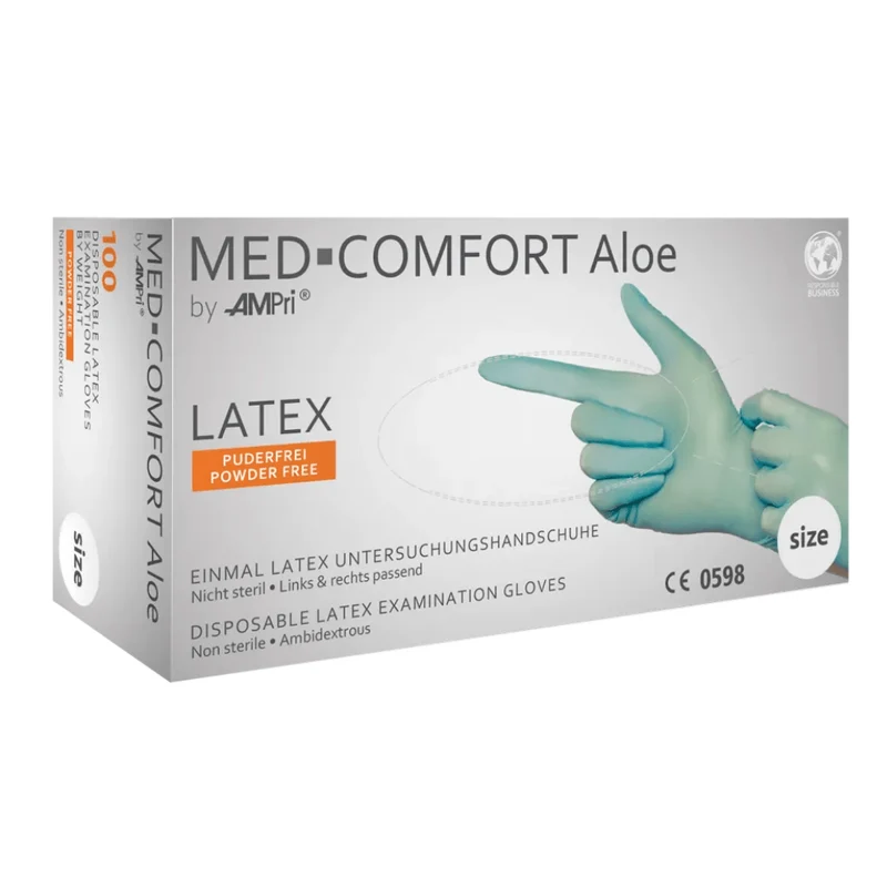 AMPri MED-COMFORT Aloe Latexhandschuhe puderfrei, mintgrün | Box (100 Stück)