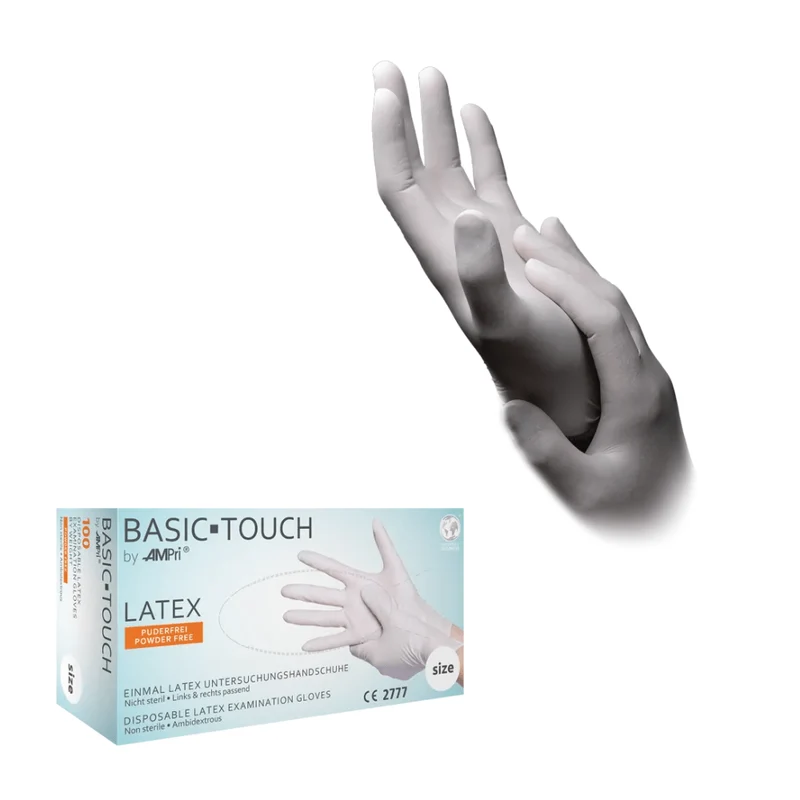 AMPri BASIC-TOUCH Latexhandschuhe puderfrei, weiß | Box (100 Stück)