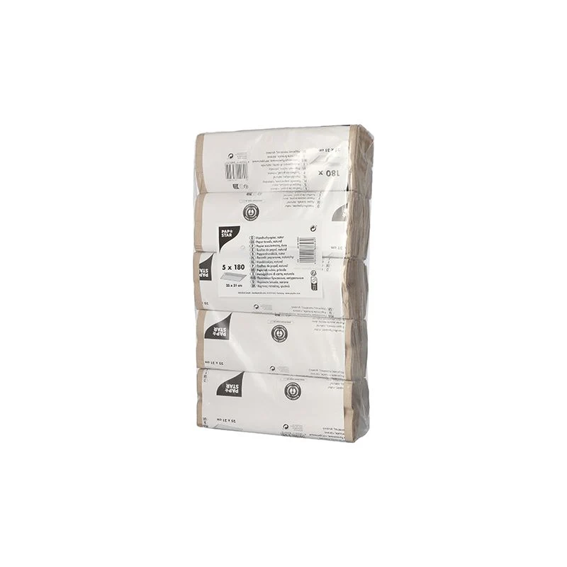 PAPSTAR Handtuchpapier C-Falz, 31x25 cm, natur, 1-lagig | Banderole (180 Blätter)
