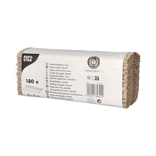 PAPSTAR Handtuchpapier C-Falz, 31x25 cm, natur, 1-lagig | Banderole (180 Blätter)