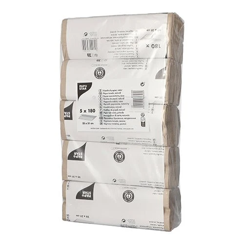 PAPSTAR Handtuchpapier C-Falz, 31x25 cm, natur, 1-lagig | Banderole (180 Blätter)