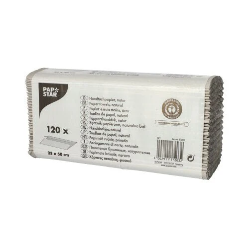 PAPSTAR Handtuchpapier C-Falz, 50x25 cm, natur, 1-lagig | Packung (120 Blätter)