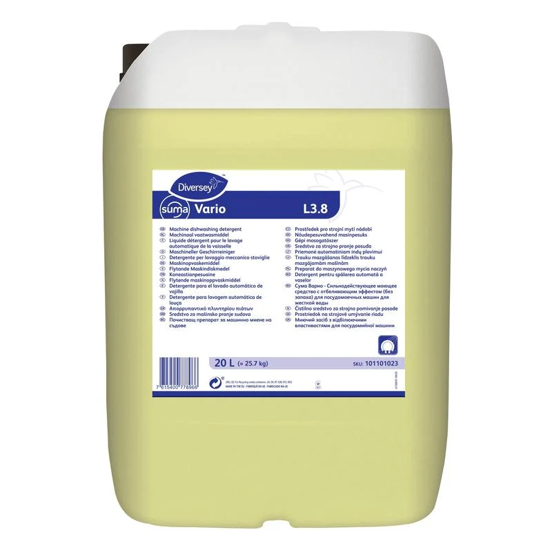 Diversey Suma Vario L3.8, Geschirrreiniger mit Bleiche ohne Chlorgeruch, für mittelhartes bis hartes Wasser