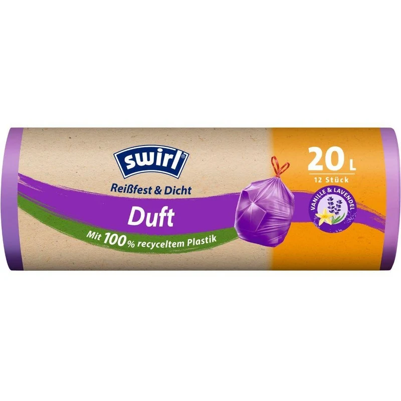 Swirl Duft-Müllbeutel Vanille-Lavendel 20 l Reißfest & Dicht hochkant | Rolle (12 Beutel)