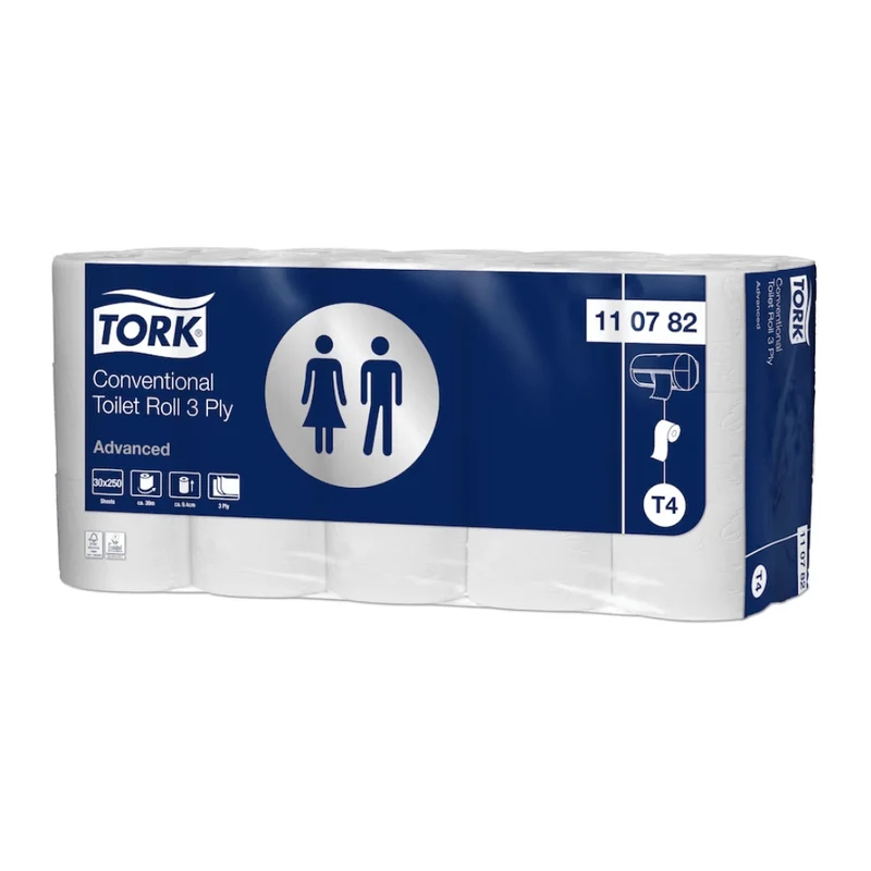 Tork 110782 extra weiches Kleinrollen Toilettenpapier Advanced T4 3-lagig | Karton (30 Rollen)