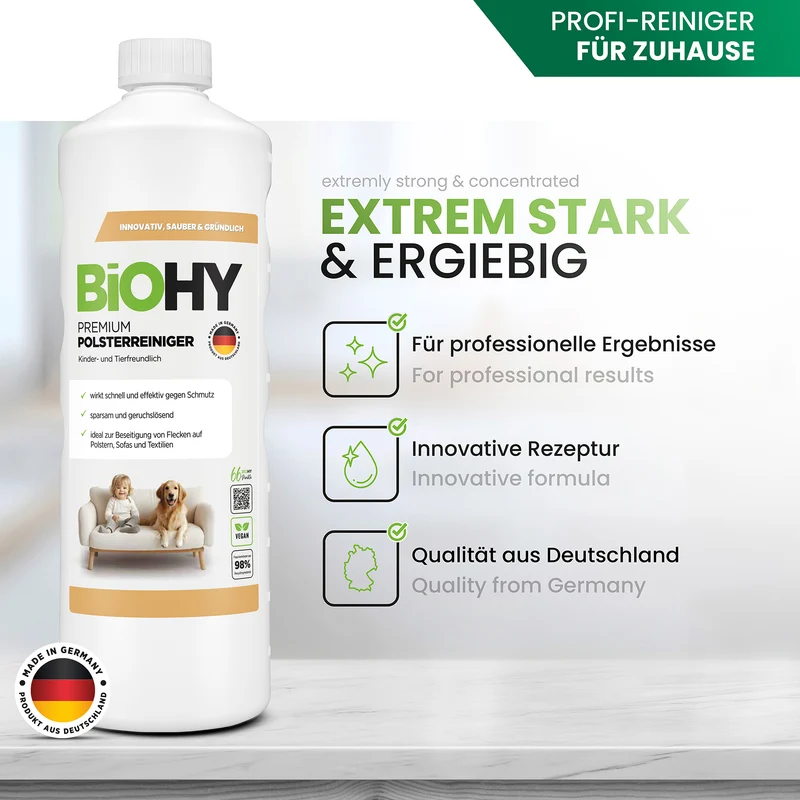 BiOHY Premium nettoyant pour meubles rembourrés, nettoyant pour textiles, nettoyant pour meubles rembourrés, nettoyant pour canapés