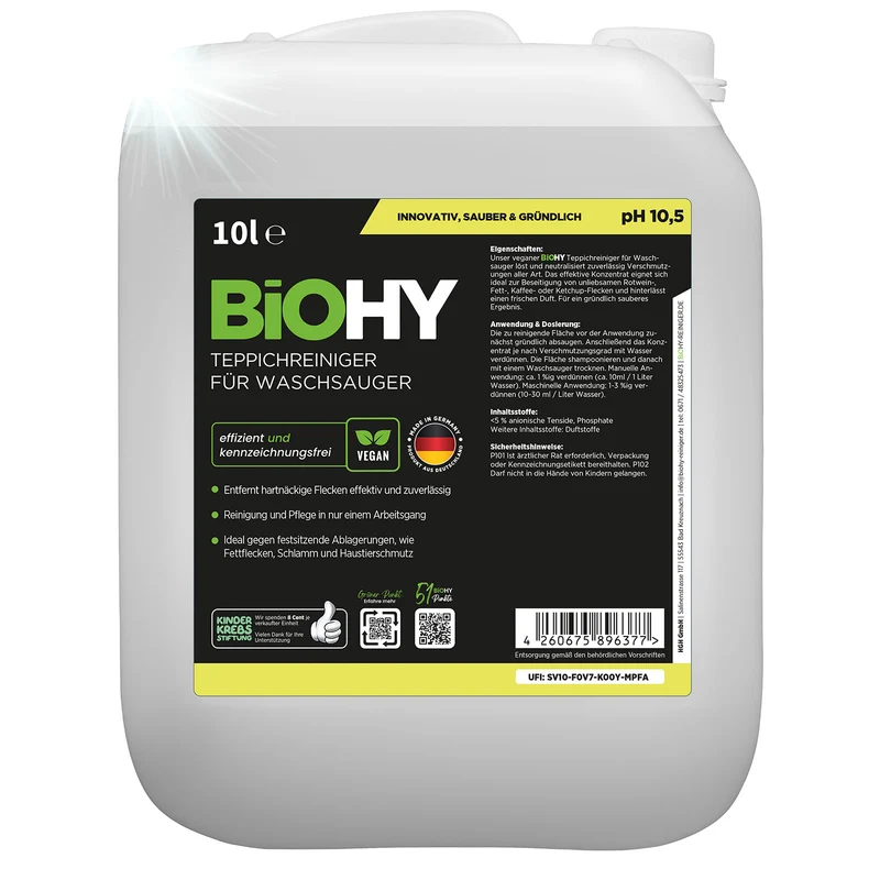 BiOHY Nettoyeur de tapis pour aspirateur-laveur, shampooing pour tapis, nettoyeur de textiles, nettoyeur vapeur pour tapis