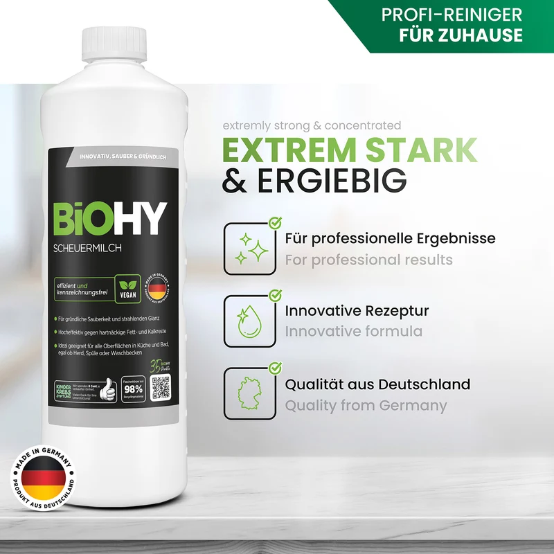 BiOHY lait à récurer, nettoyant pour cuisine et salle de bain, lait de nettoyage