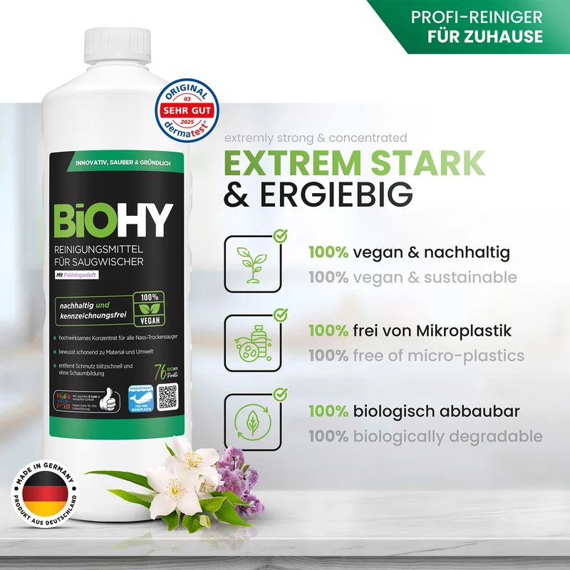 BiOHY détergent pour raclette aspirante 10 litres, aspirateur eau et poussière, entretien des sols, nettoyant brillant, B2B