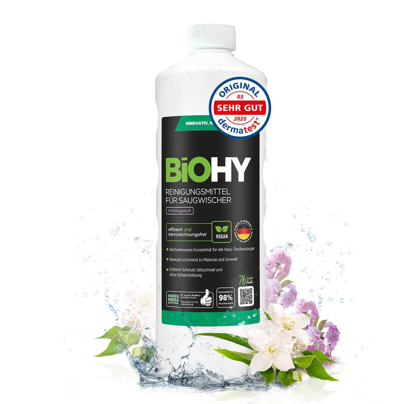 BiOHY détergent pour raclettes aspirantes, nettoyant pour aspirateurs eau et poussières, entretien des sols, nettoyant