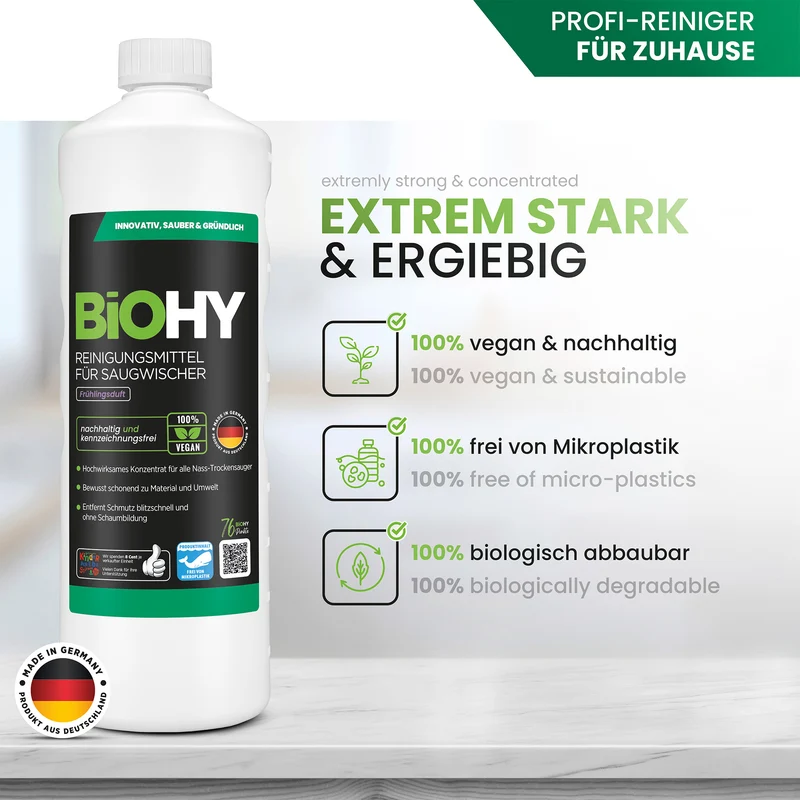 BiOHY détergent pour raclettes aspirantes, nettoyant pour aspirateurs eau et poussières, entretien des sols, nettoyant