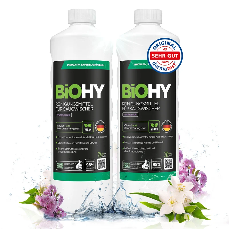 BiOHY détergent pour raclettes aspirantes, nettoyant pour aspirateurs eau et poussières, entretien des sols, nettoyant