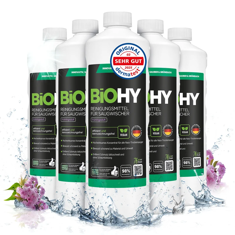 BiOHY détergent pour raclettes aspirantes, nettoyant pour aspirateurs eau et poussières, entretien des sols, nettoyant