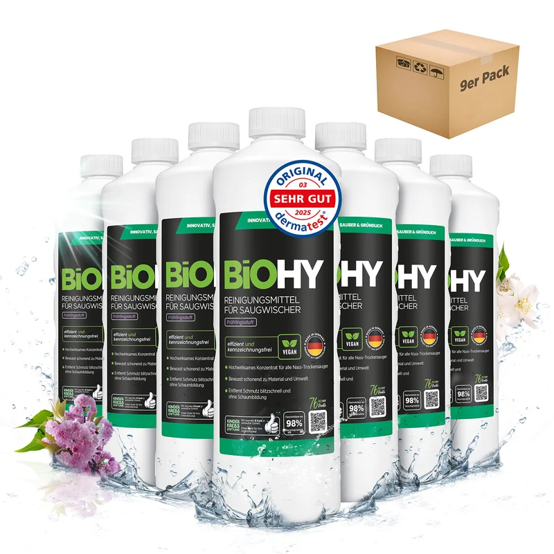 BiOHY détergent pour raclettes aspirantes, nettoyant pour aspirateurs eau et poussières, entretien des sols, nettoyant