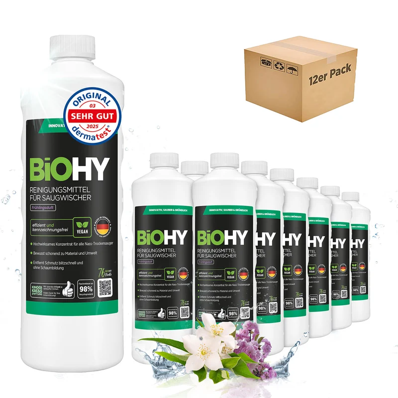 BiOHY détergent pour raclettes aspirantes, nettoyant pour aspirateurs eau et poussières, entretien des sols, nettoyant