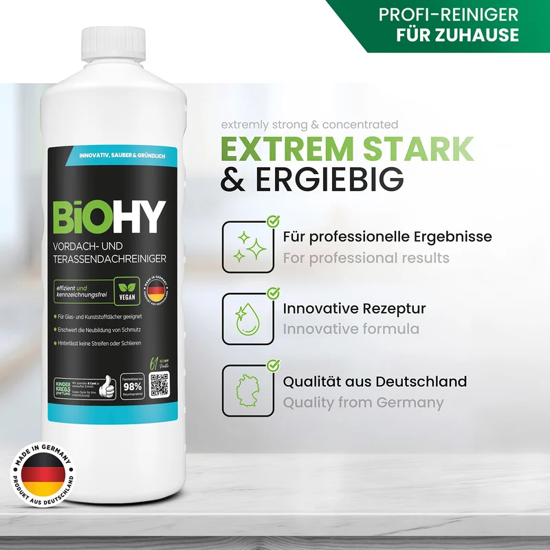 BiOHY nettoyant pour auvents et toitures terrasses, nettoyant pour terrasses, nettoyant pour auvents, éliminateur d'algues