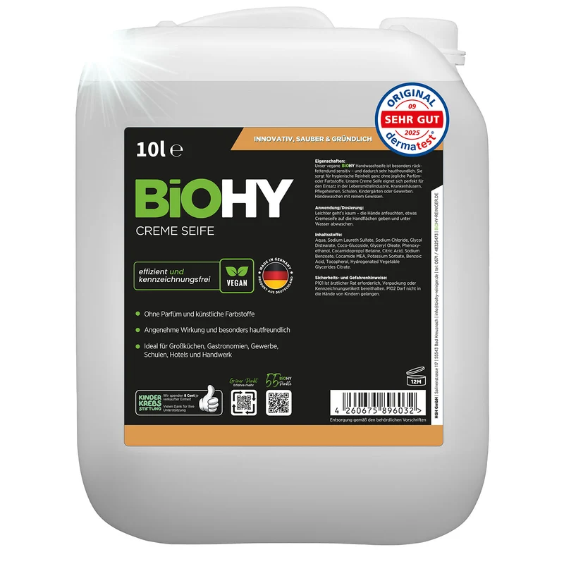 Savon crème BiOHY, Lotion lavante douce pour la peau, Savon pour les mains sans phosphate, Crème de savon relipidante