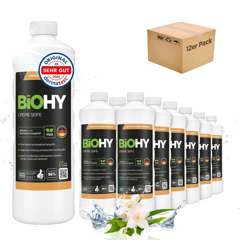 Savon crème BiOHY, Lotion lavante douce pour la peau, Savon pour les mains sans phosphate, Crème de savon relipidante