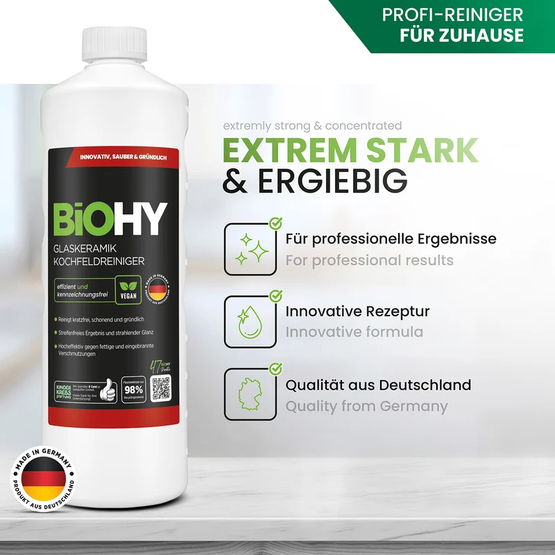 BiOHY nettoyant pour table de cuisson vitrocéramique, nettoyant pour table vitrocéramique, nettoyant pour cuisinière