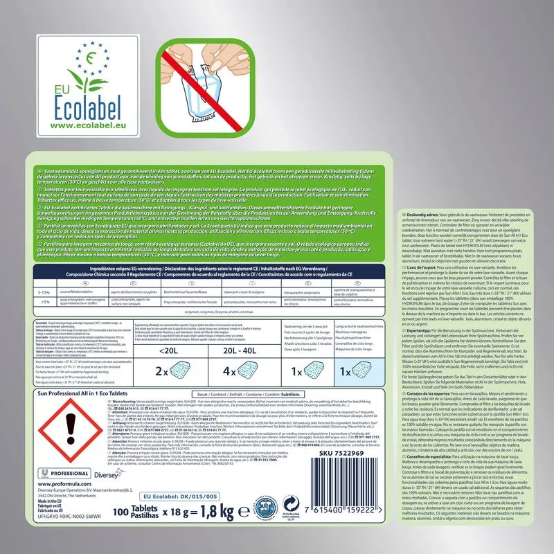 SUN Professional All in One ECO Tabs Geschirrreinigertabs | Packung (100 Stück)