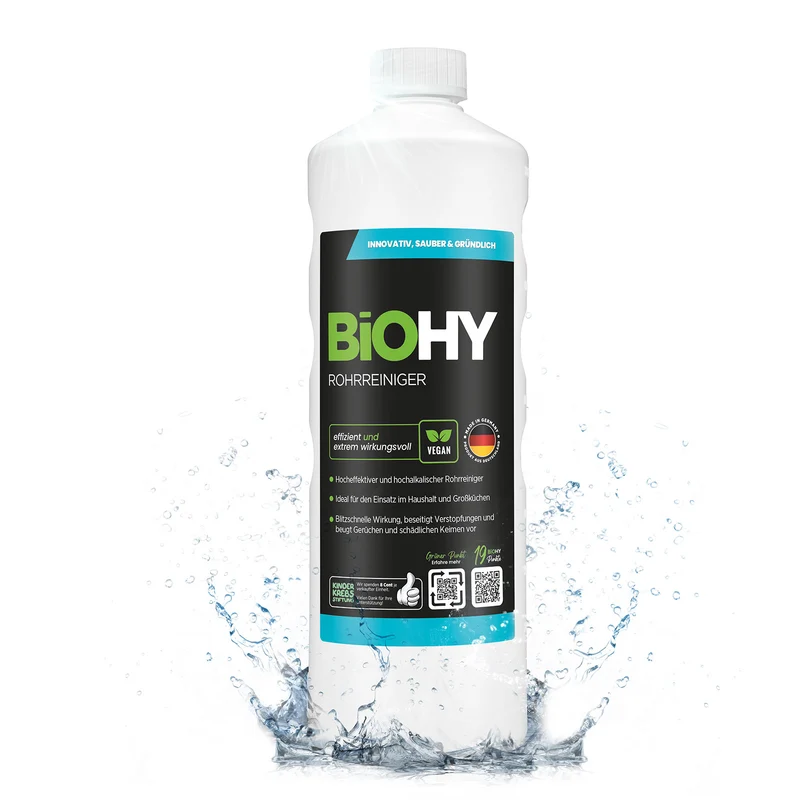 BiOHY déboucheur de tuyaux, déboucheur de canalisations, produit sans matières premières, concentré professionnel