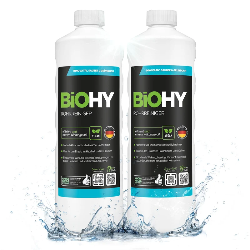 BiOHY déboucheur de tuyaux, déboucheur de canalisations, produit sans matières premières, concentré professionnel