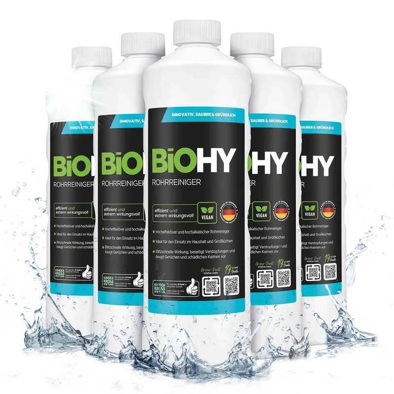 BiOHY déboucheur de tuyaux, déboucheur de canalisations, produit sans matières premières, concentré professionnel