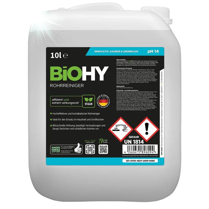 BiOHY déboucheur de tuyaux, déboucheur de canalisations, produit sans matières premières, concentré professionnel