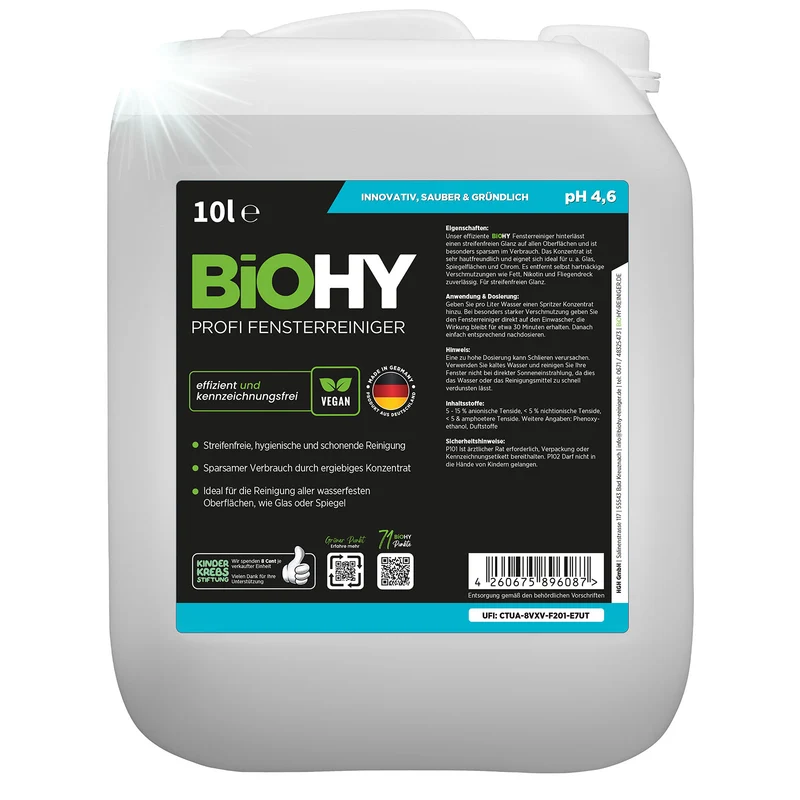 BiOHY Nettoyant professionnel pour vitres, nettoyant pour vitres, concentré