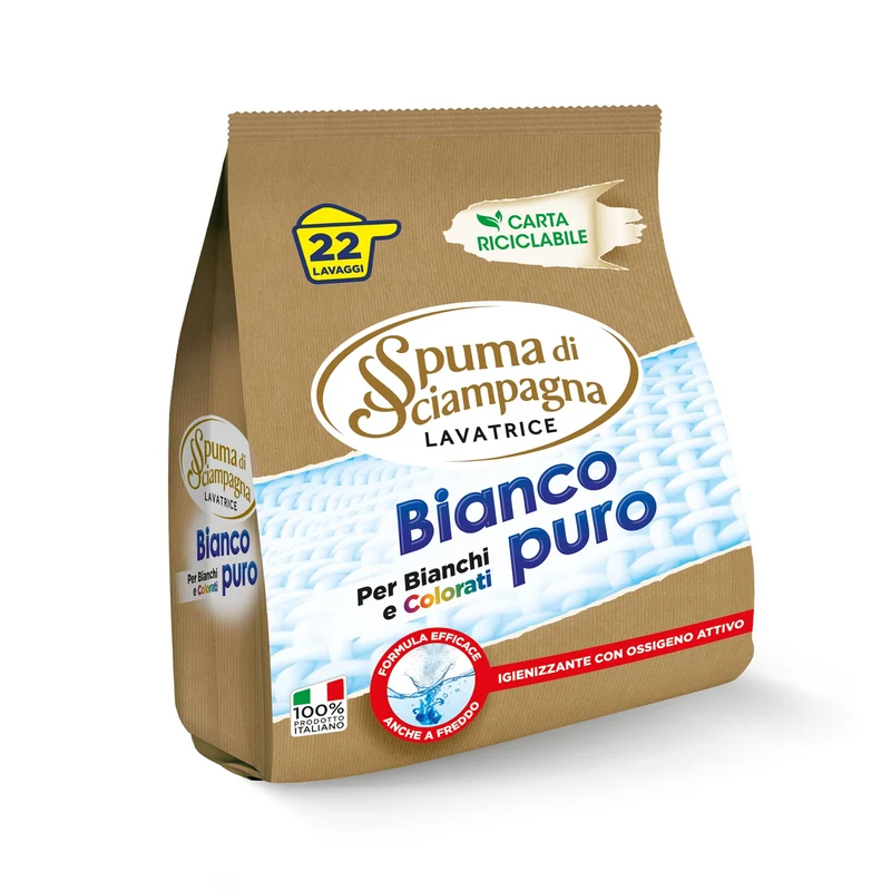 SPUMA DI SCIAMPAGNA DETERSIVO LAVATRICE IN POLVERE BIANCO PURO 22 LAVAGGI