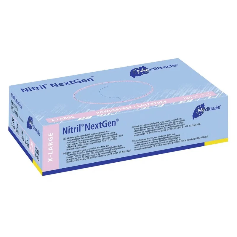 Meditrade Nitril Handschuhe NextGen® EN 455, puderfrei, blau, 100 Stk.