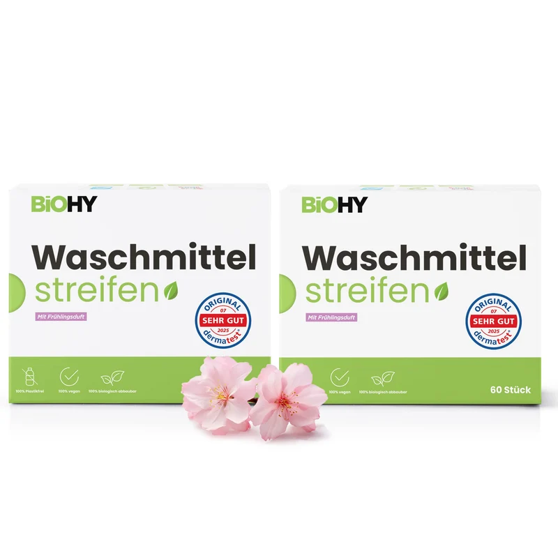 BiOHY lessive en feuilles, lessive en bandes, lessive de voyage, papier de toilette hydrosoluble