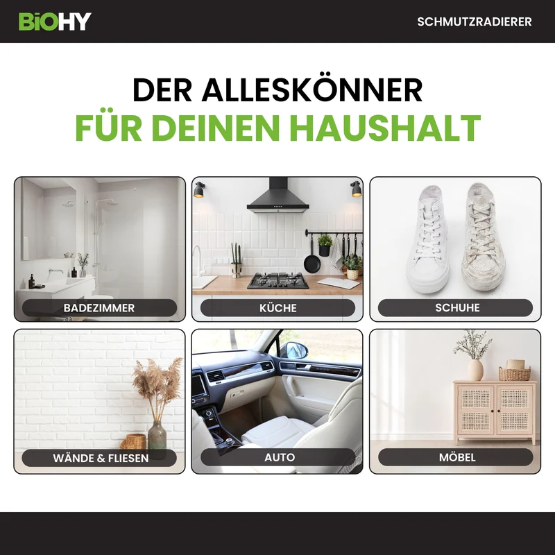 Gomme à salir BiOHY - éponges magiques pour chaussures, cuisine, salle de bain & plus encore
