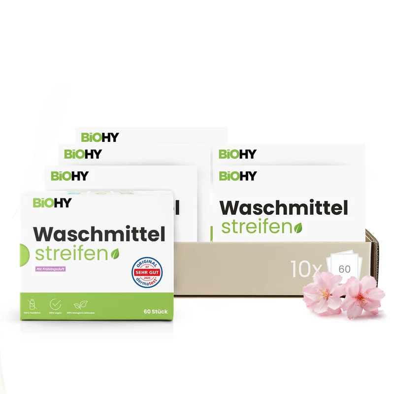 BiOHY lessive en feuilles, lessive en bandes, lessive de voyage, papier de toilette hydrosoluble