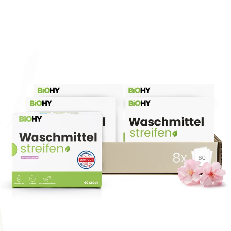 BiOHY lessive en feuilles, lessive en bandes, lessive de voyage, papier de toilette hydrosoluble