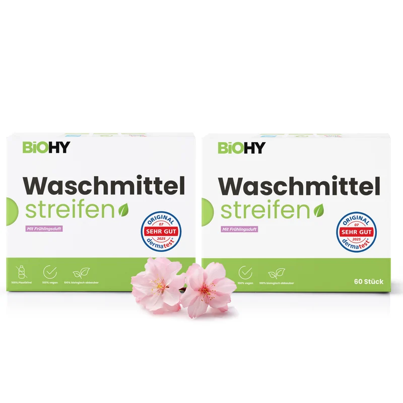 BiOHY lessive en feuilles, lessive en bandes, lessive de voyage, papier de toilette hydrosoluble
