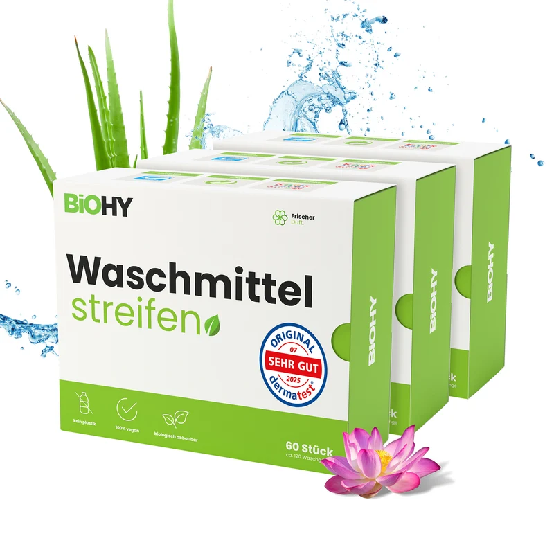 BiOHY lessive en feuilles, lessive en bandes, lessive de voyage, papier de toilette hydrosoluble