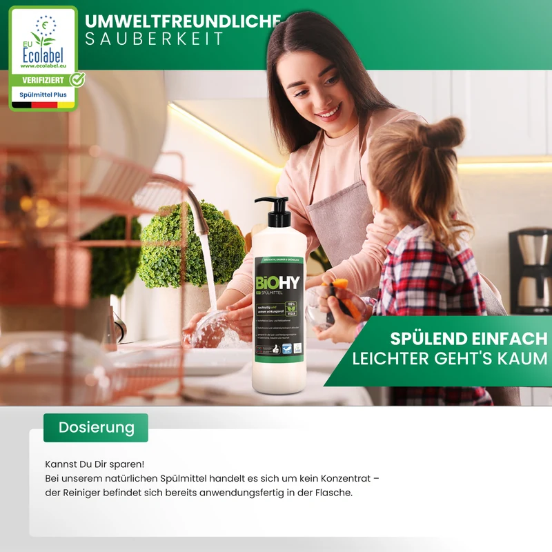 BiOHY détergent pour lave-vaisselle, lave-mains, nettoyant vaisselle