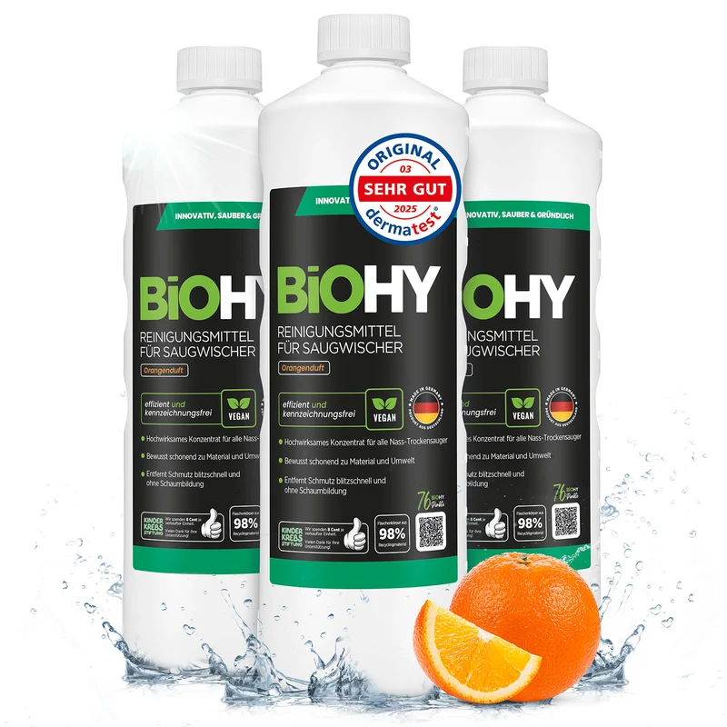 BiOHY détergent pour raclettes aspirantes, nettoyant pour aspirateurs eau et poussières, entretien des sols, nettoyant