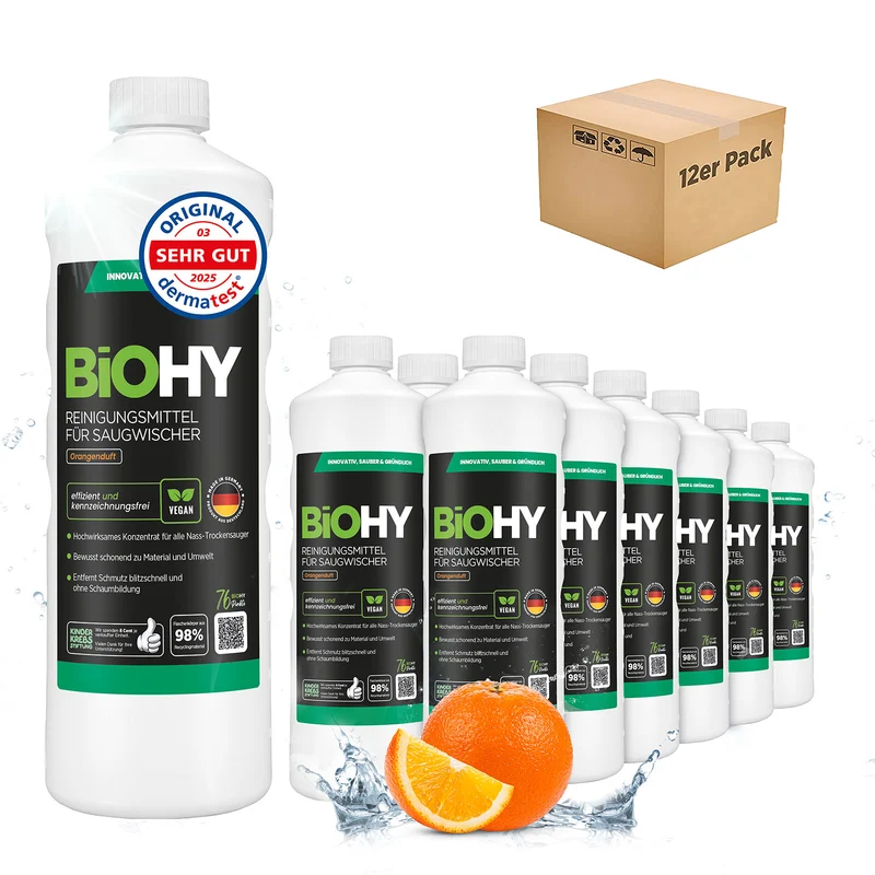 BiOHY détergent pour raclettes aspirantes, nettoyant pour aspirateurs eau et poussières, entretien des sols, nettoyant